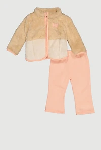 Baby Girls 12-24M Color Blocked Sherpa Jacket and Sweatpants