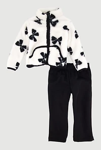 Baby Girls 12-24M Bow Print Faux Fur Jacket and Sweatpants