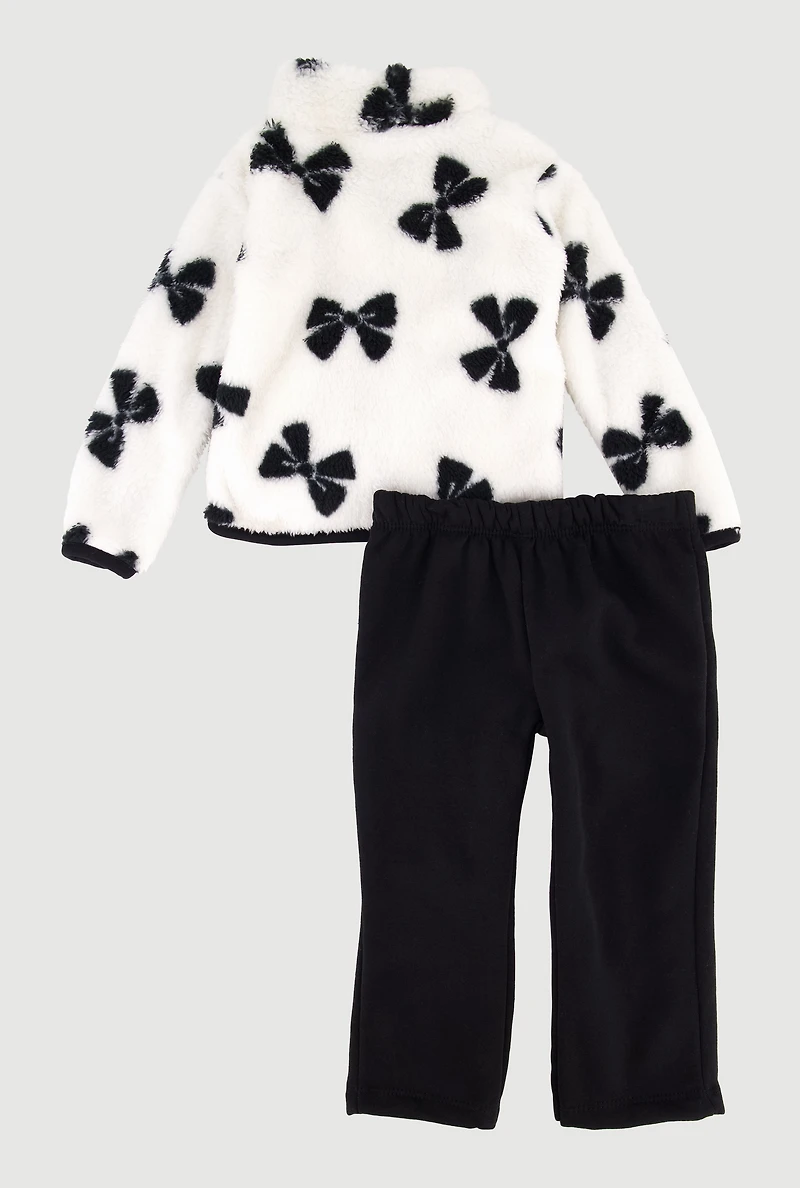 Baby Girls 12-24M Bow Print Faux Fur Jacket and Sweatpants