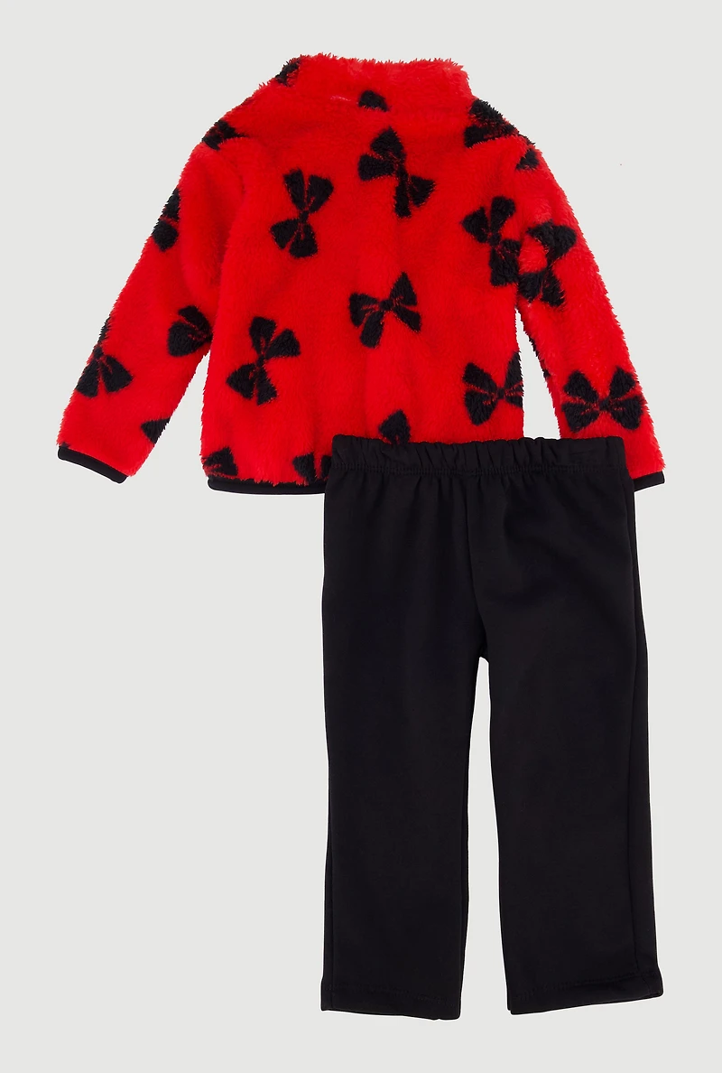 Baby Girls 12-24M Bow Print Faux Fur Jacket and Sweatpants,