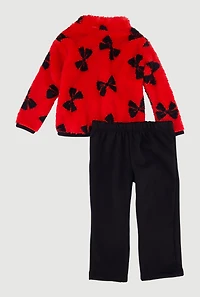 Baby Girls 12-24M Bow Print Faux Fur Jacket and Sweatpants,