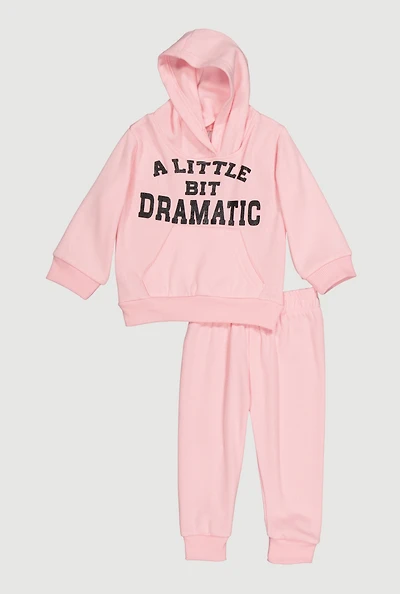 Baby Girls 12-24M A Little Bit Dramatic Graphic Hoodie and Joggers