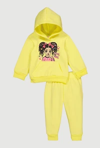 Baby Girls 12-24M Cool Girl Graphic Hoodie and Joggers, Yellow, Size 24M