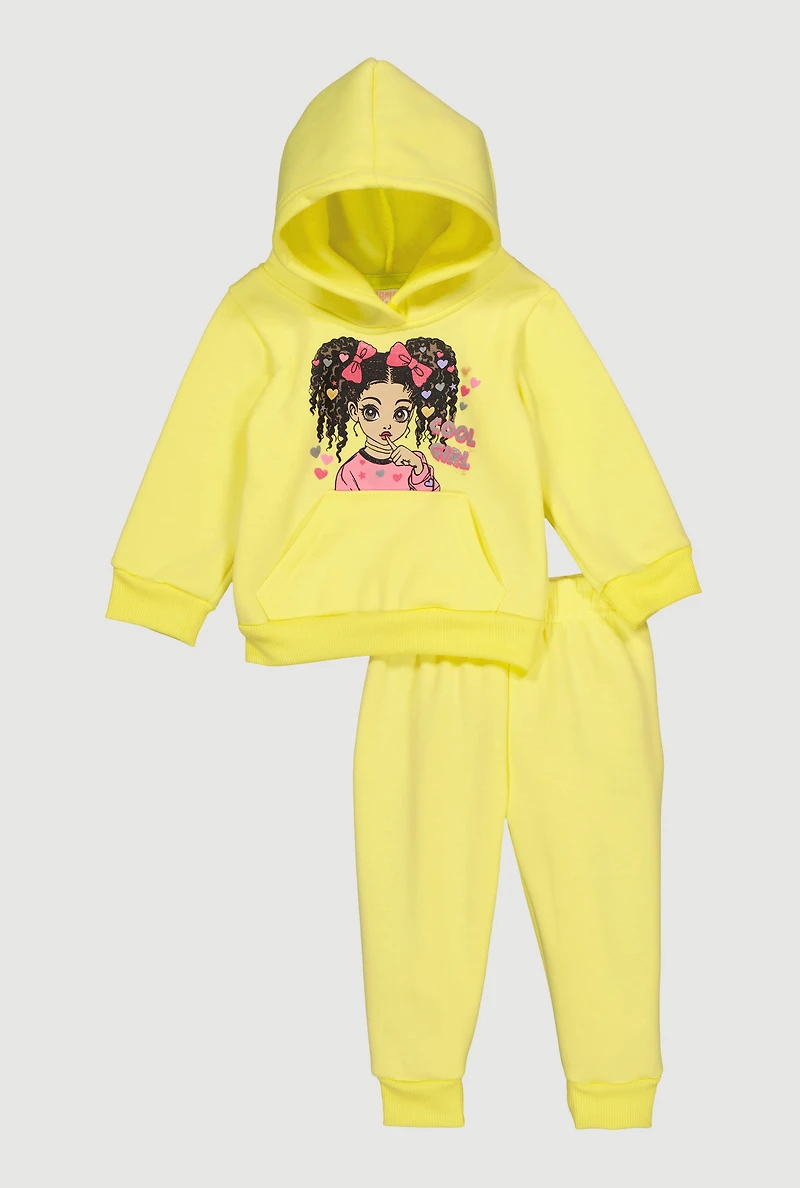 Baby Girls 12-24M Cool Girl Graphic Hoodie and Joggers, Yellow,