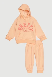 Baby Girls 12-24M Pretty Bear Graphic Hoodie and Joggers, Orange, Size 24M