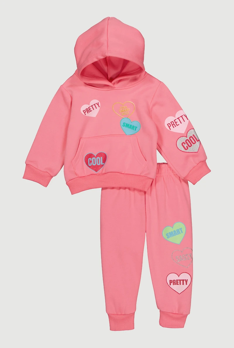 Baby Girls 12-24M Heart Message Graphic Sweatshirt and Joggers