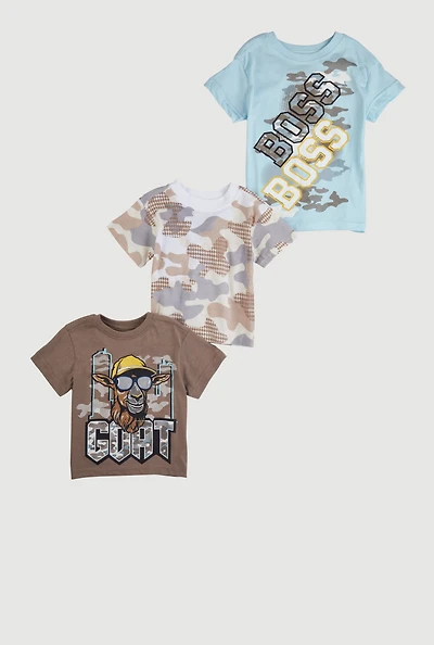 Baby Boys 12-24M Camo GOAT Graphic Tees 3 Pack, Brown, Size 12M