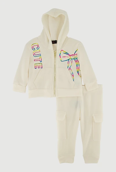 Baby Girls 0-9M Cute Bow Zip Front Hoodie and Joggers Set