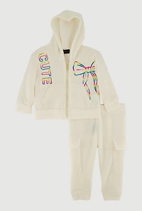 Baby Girls 0-9M Cute Bow Zip Front Hoodie and Joggers Set