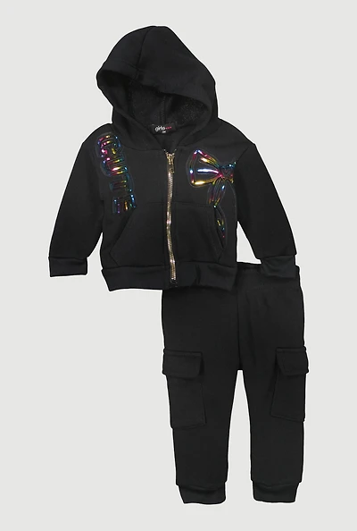 Baby Girls 0-9M Cute Bow Zip Front Hoodie and Joggers Set,