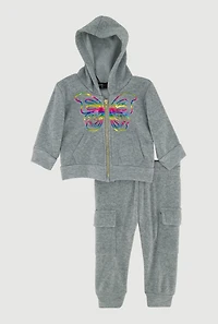 Baby Girls 0-9M Butterfly Zip Front Hoodie and Joggers Set, Grey, Size 9M