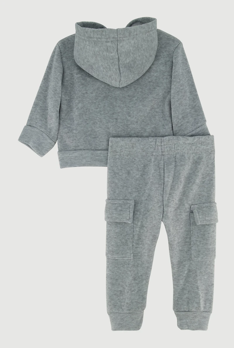 Baby Girls 0-9M Butterfly Zip Front Hoodie and Joggers Set, Grey, Size 9M