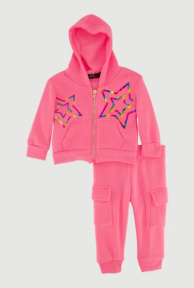 Baby Girls 0-9M Star Foil Screen Sweatshirt and Cargo Joggers, Pink, Size 3M