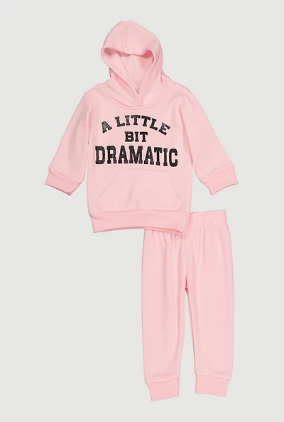 Baby Girls 0-9M A Little Bit Dramatic Graphic Hoodie and Joggers
