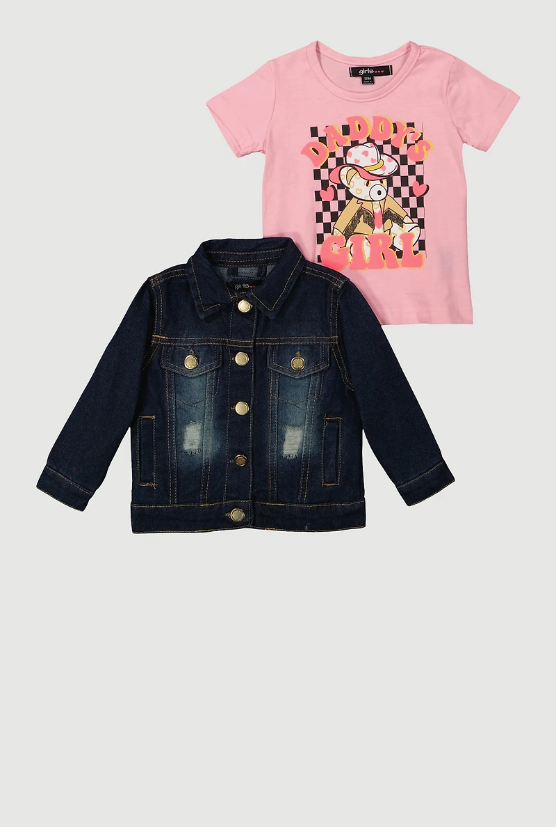 Baby Girls 12-24M Jean Jacket with Graphic Tee