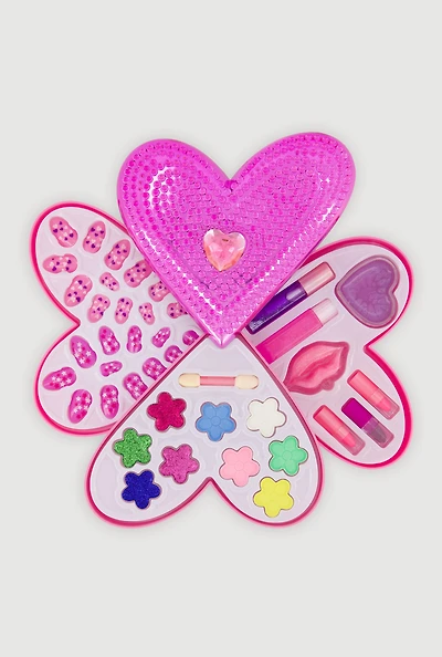 Girls Rhinestone Heart Compact Beauty Set