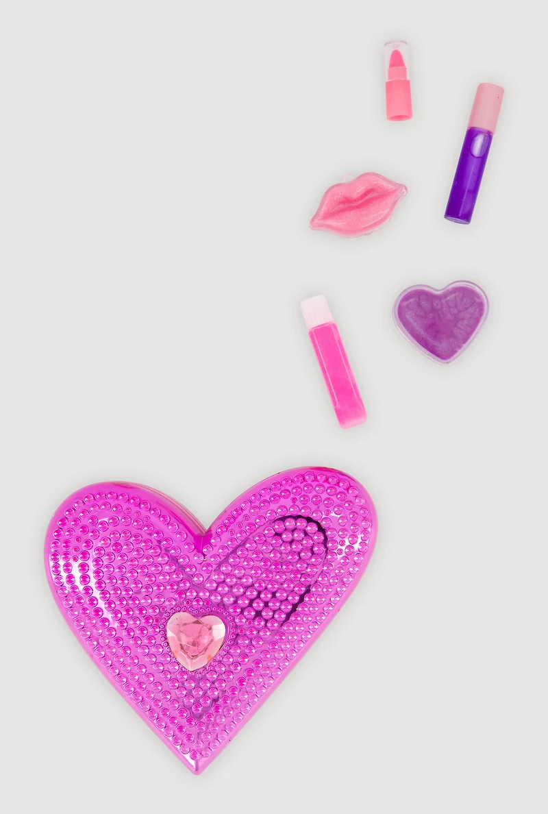 Girls Rhinestone Heart Compact Beauty Set