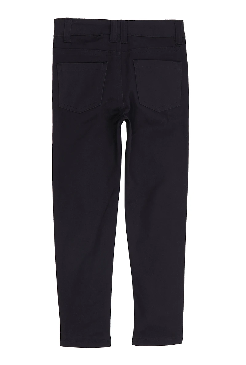 Little Girls Twill Frayed Detail Skinny Pants, Black, Size 6