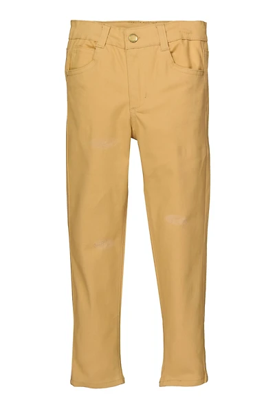 Little Girls Twill Frayed Detail Skinny Pants, Khaki, Size 6
