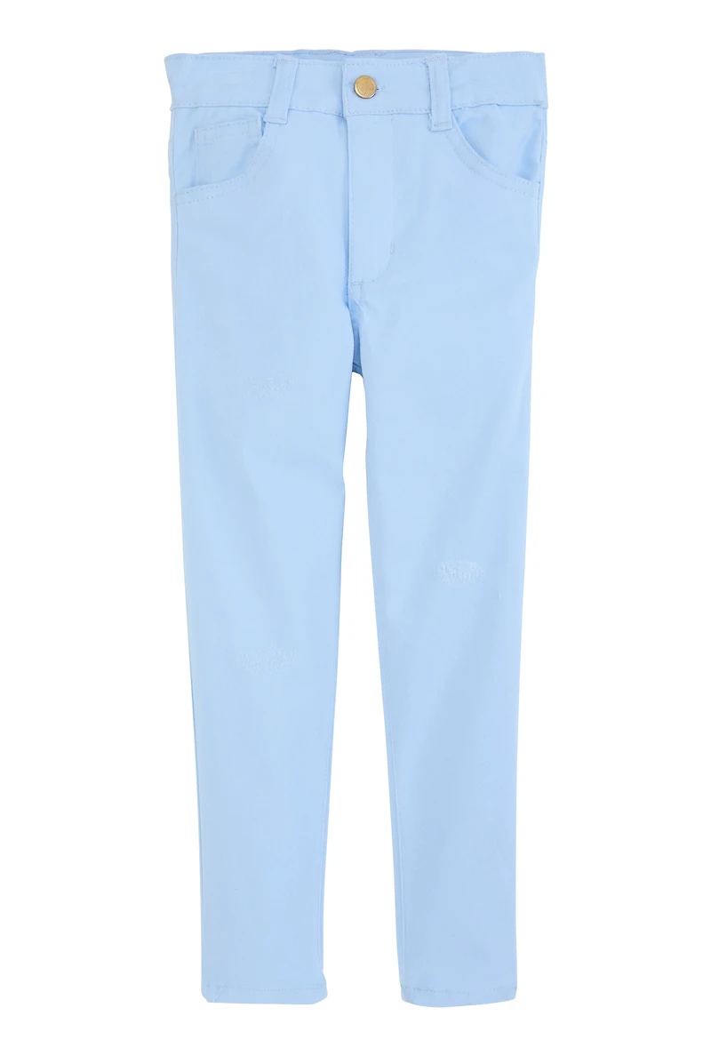 Little Girls Twill Frayed Detail Skinny Pants, Blue,