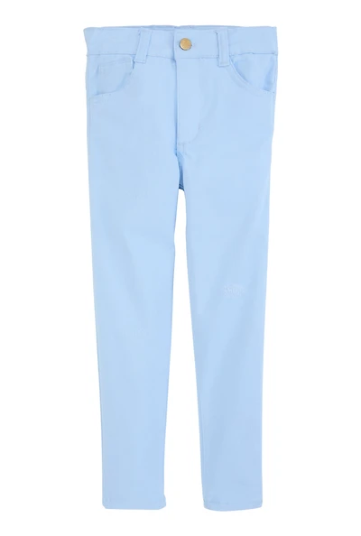 Little Girls Twill Frayed Detail Skinny Pants, Blue,