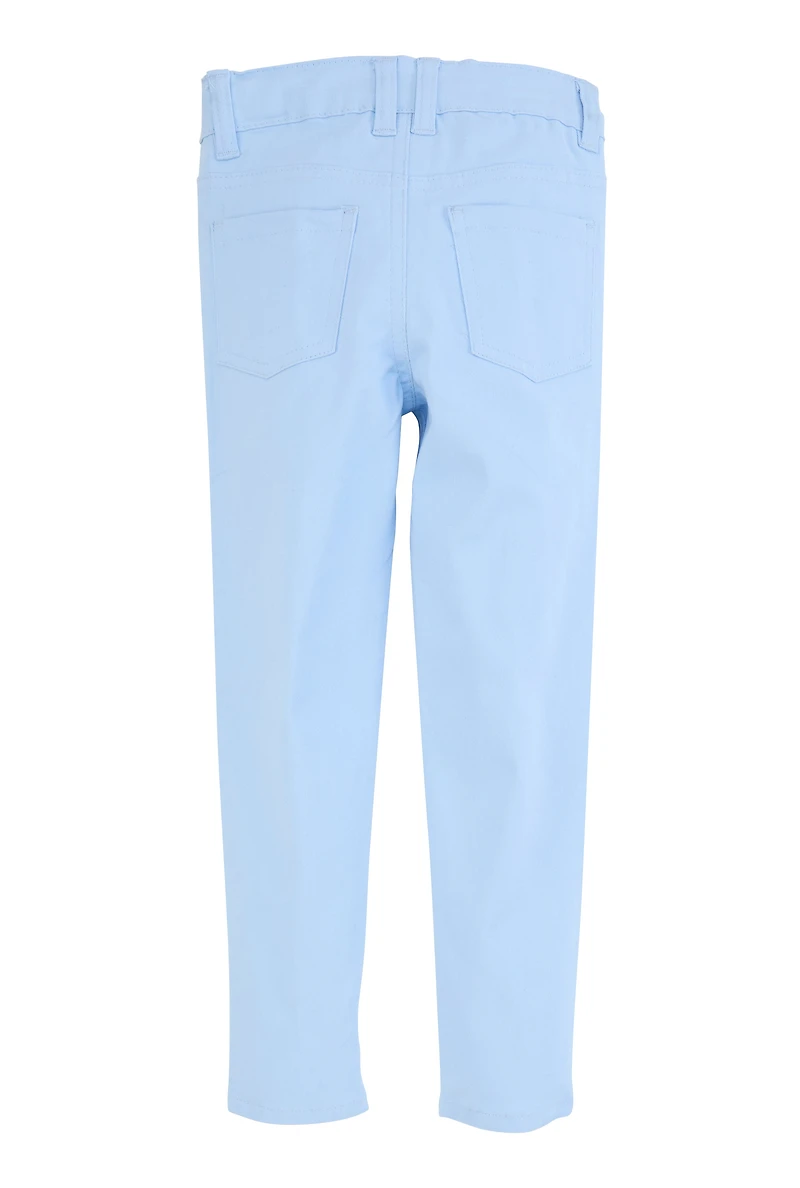 Little Girls Twill Frayed Detail Skinny Pants, Blue,