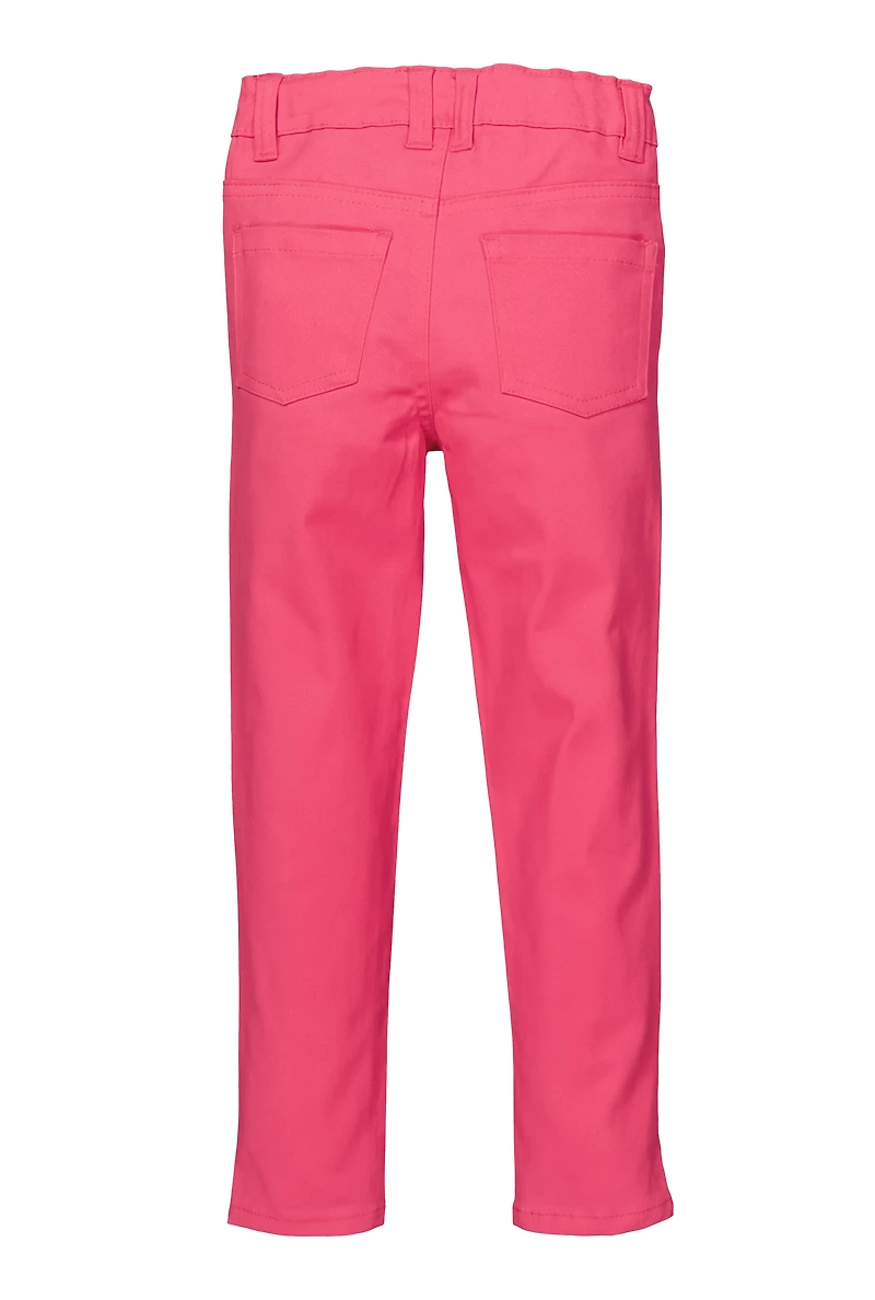 Little Girls Twill Frayed Detail Skinny Pants, Pink, Size 5