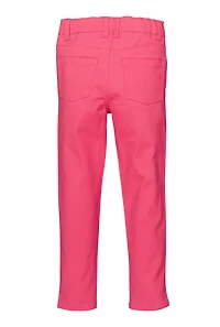 Little Girls Twill Frayed Detail Skinny Pants, Pink, Size 4