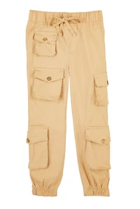 Little Girls Drawstring Cargo Joggers, Khaki,