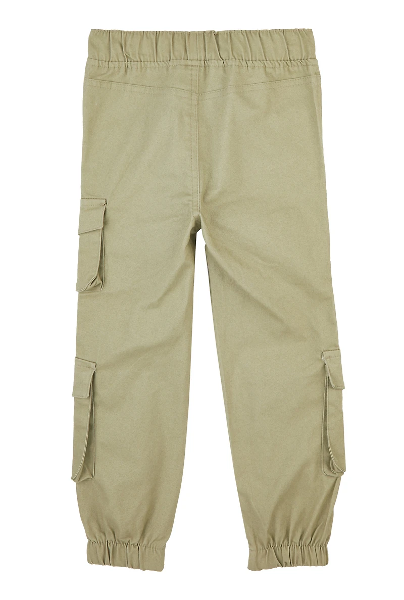 Little Girls Drawstring Cargo Joggers, Green, Size 5