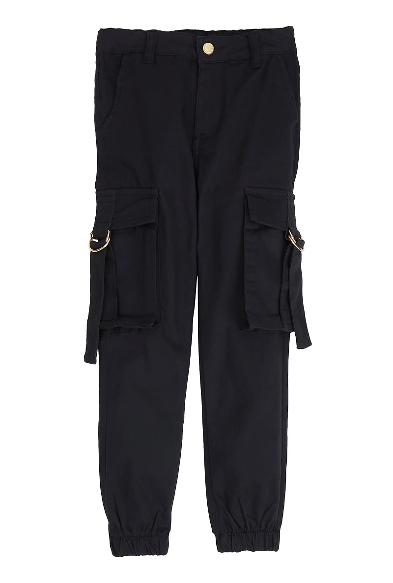 Little Girls Tabbed Cargo Pocket Joggers, Black,