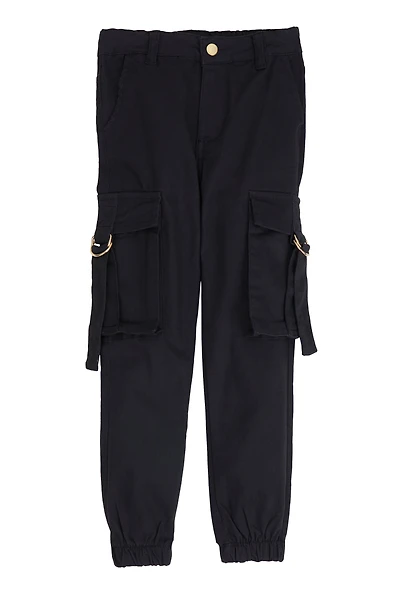 Little Girls Tabbed Cargo Pocket Joggers, Black,
