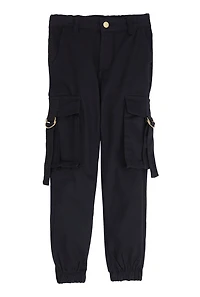 Little Girls Tabbed Cargo Pocket Joggers, Black,