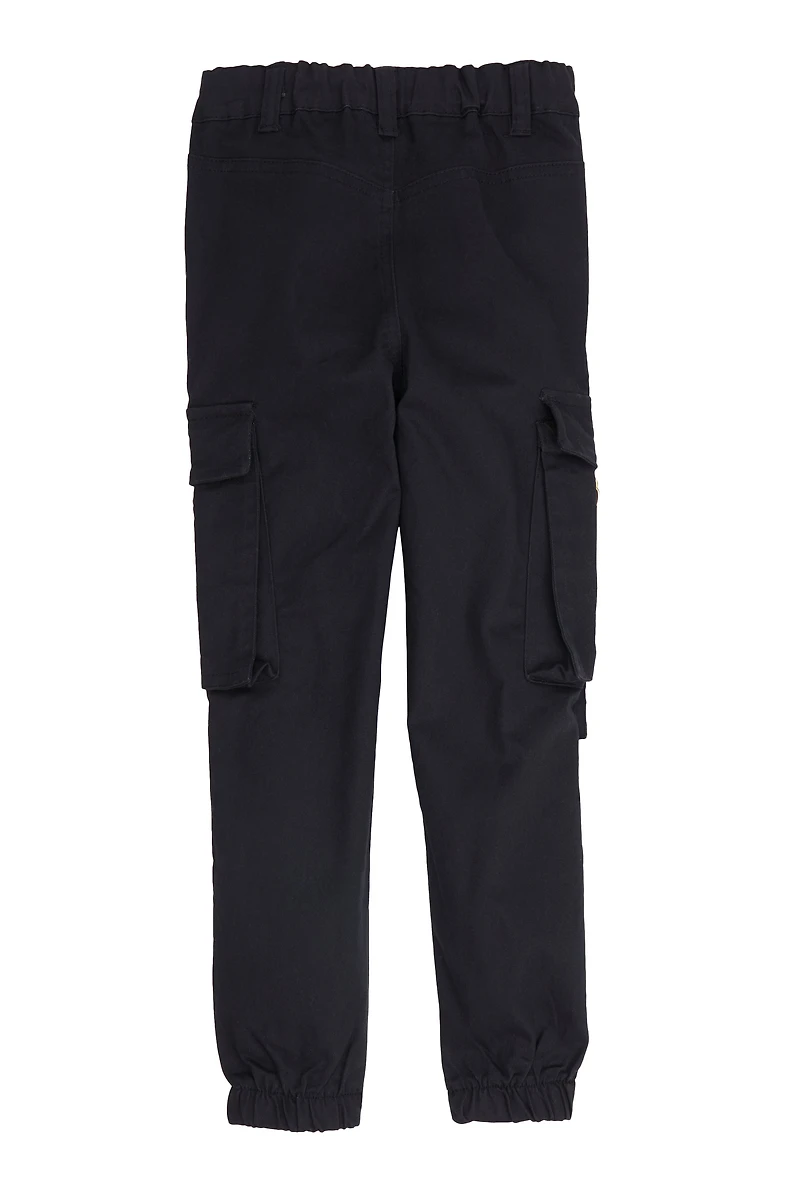 Little Girls Tabbed Cargo Pocket Joggers, Black, Size 6