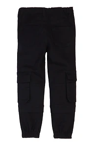 Little Girls Twill Cargo Pocket Joggers, Black,