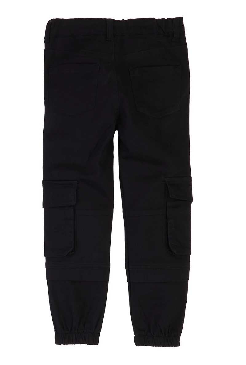 Little Girls Twill Cargo Pocket Joggers, Black, Size 6