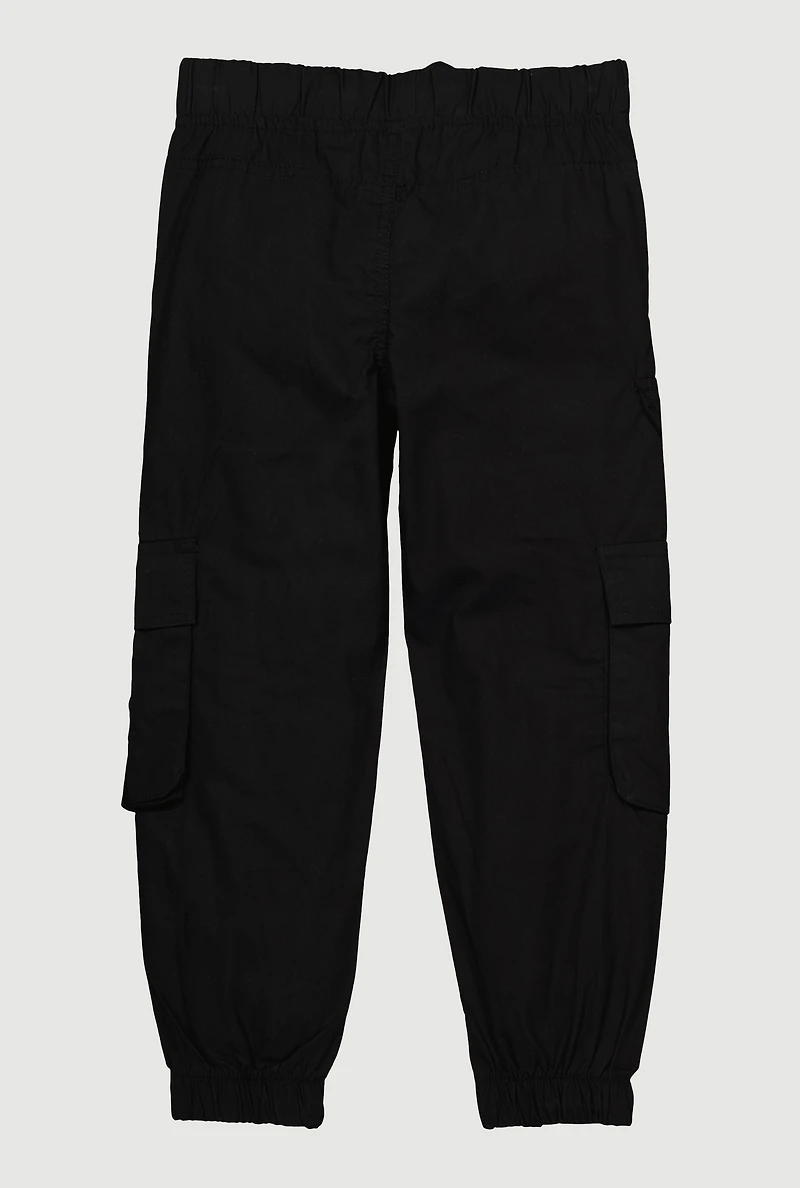 Little Girls Chain Detail Cargo Joggers, Black, Size 5
