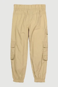 Little Girls Chain Detail Cargo Joggers, Khaki, Size 5
