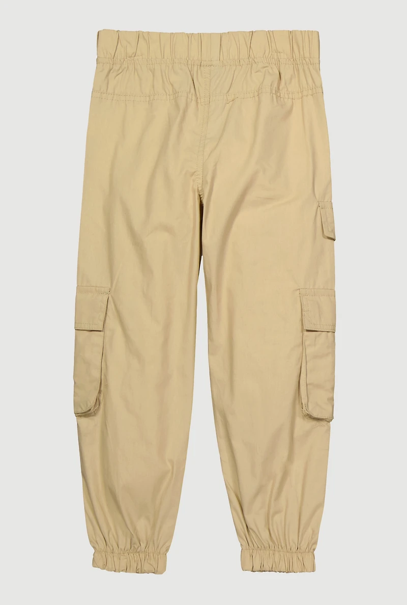 Little Girls Chain Detail Cargo Joggers, Khaki, Size 4