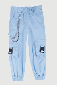 Little Girls Chain Detail Cargo Joggers, Blue, Size 6