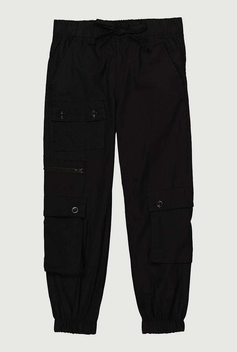Little Girls Zip and Button Front Cargo Joggers,