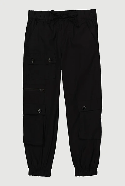 Little Girls Zip and Button Front Cargo Joggers,