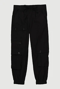 Little Girls Zip and Button Front Cargo Joggers,