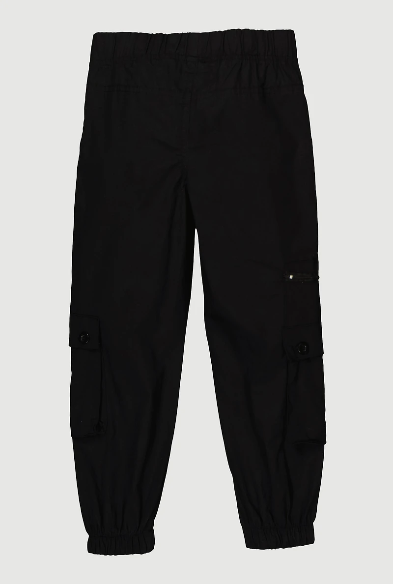 Little Girls Zip and Button Front Cargo Joggers,