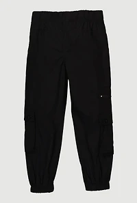 Little Girls Zip and Button Front Cargo Joggers, Black, Size 5