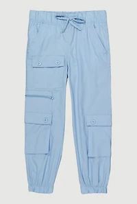 Little Girls Zip and Button Front Cargo Joggers, Blue, Size 4