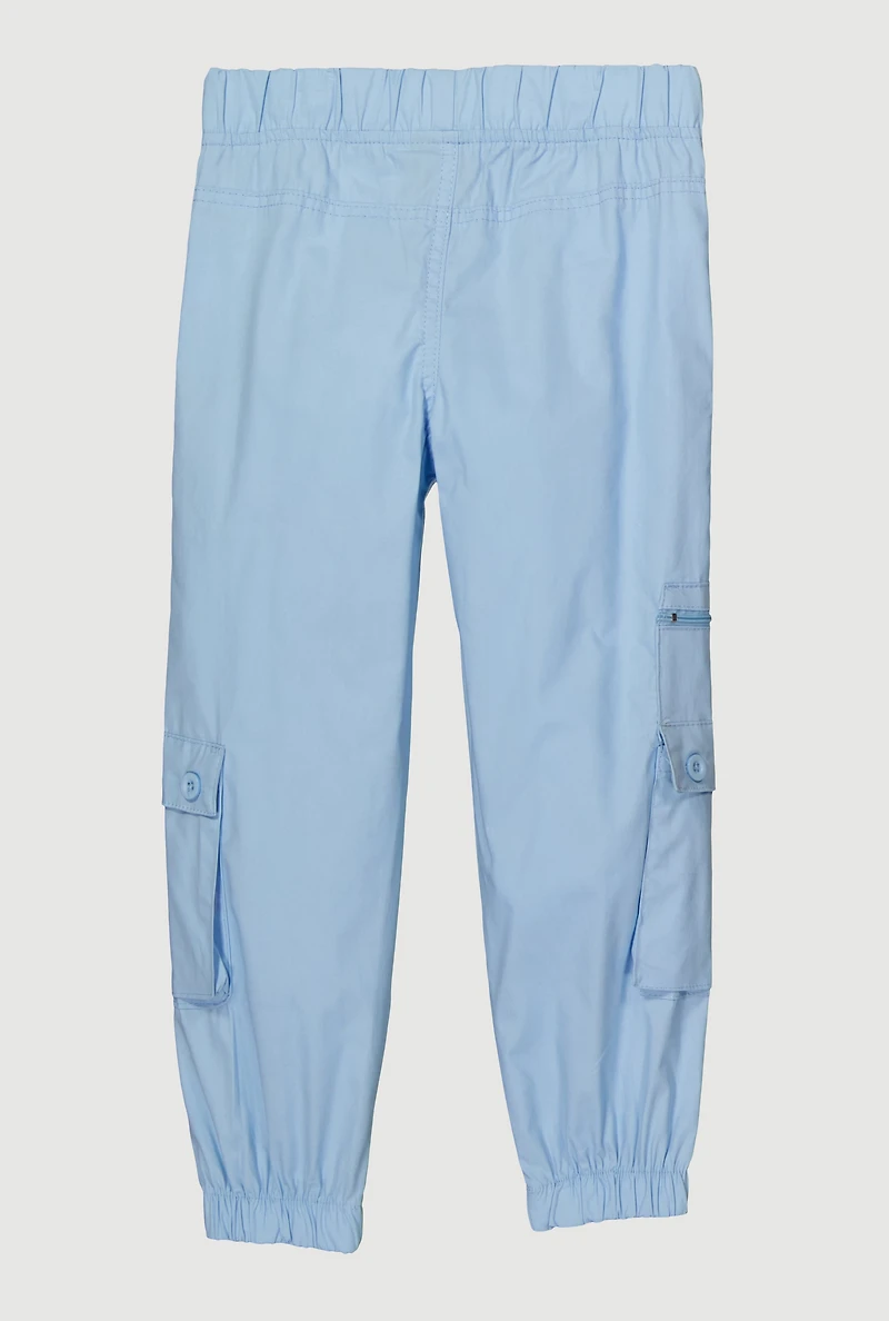 Little Girls Zip and Button Front Cargo Joggers, Blue, Size 4