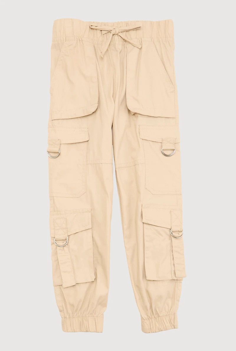 Little Girls D Ring Cargo Joggers, Khaki, Size 5
