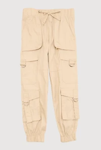 Little Girls D Ring Cargo Joggers, Khaki, Size 5