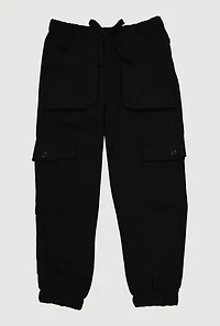 Little Girls Crepe Knit Cargo Joggers, Black, Size 6